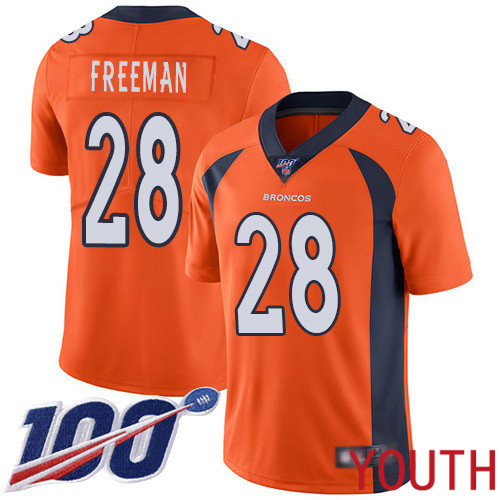Youth Denver Broncos #28 Royce Freeman Orange Team Color Vapor Untouchable Limited Player 100th Season Football NFL Jersey->youth nfl jersey->Youth Jersey